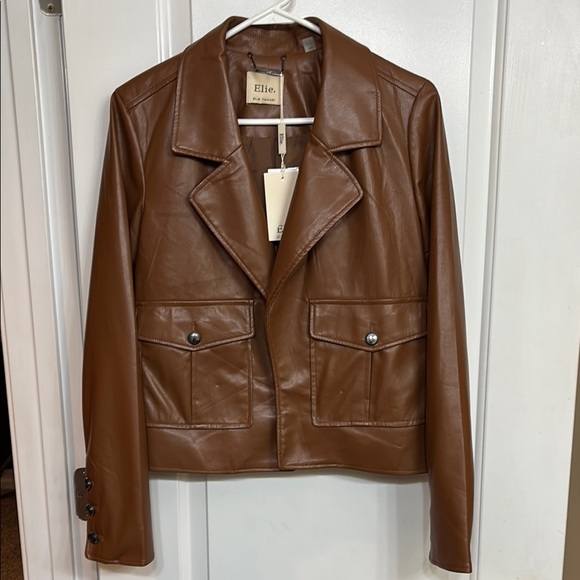 Elie Tahari Tan Leather Jacket - Picture 1 of 12